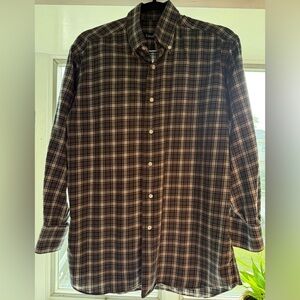 Tiben  Men's Brown Plaid Casual Button-Down Shirt